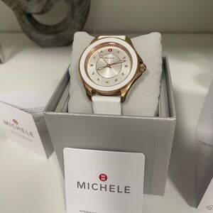 Michele Elegant Rose Gold and White Watch